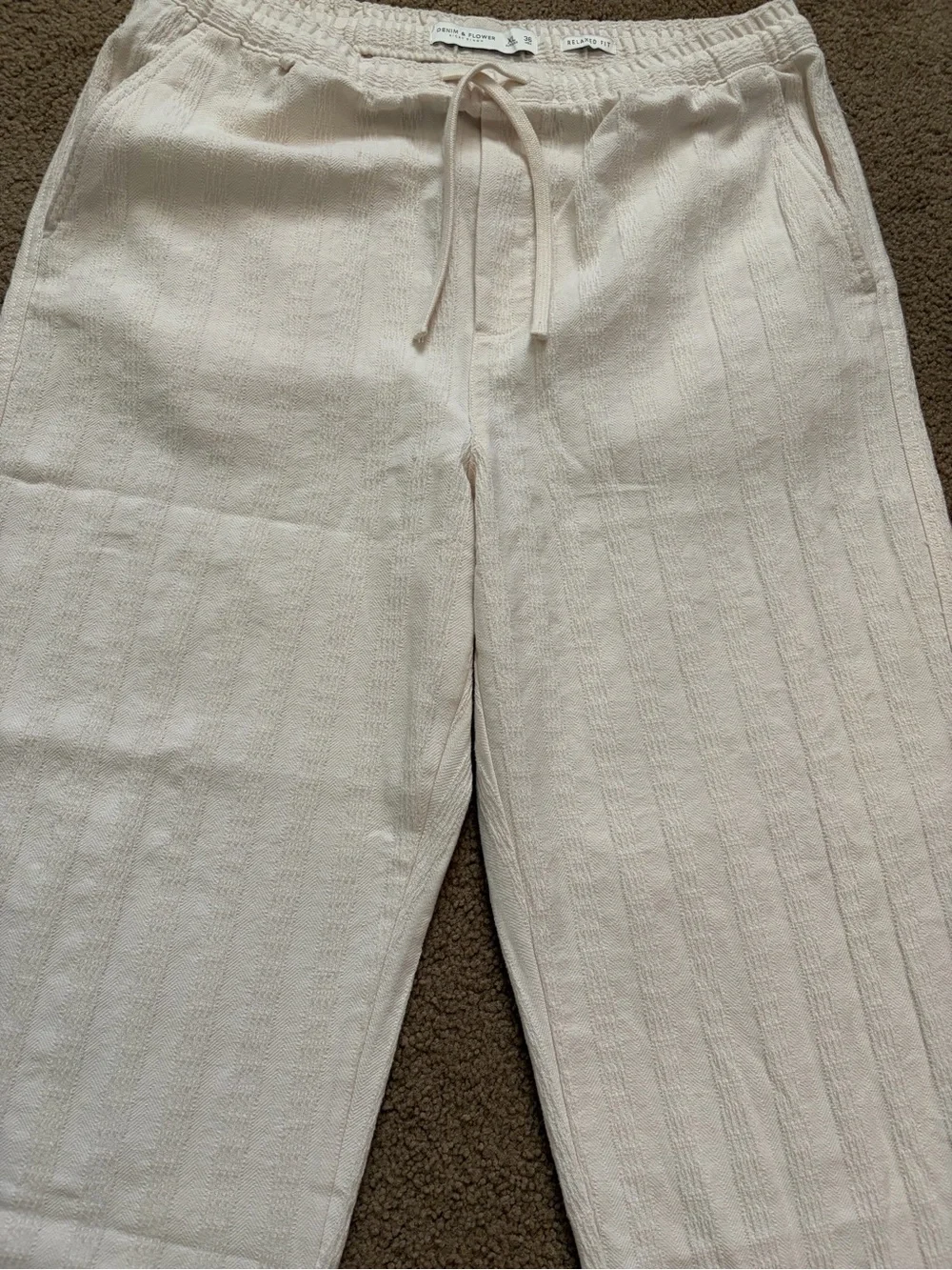 Denim & Flower Cream Knit Drawstring Joggers